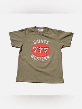 Saints Western 777 Graphic Tee Olive Green Vintage Style Short Sleeve S